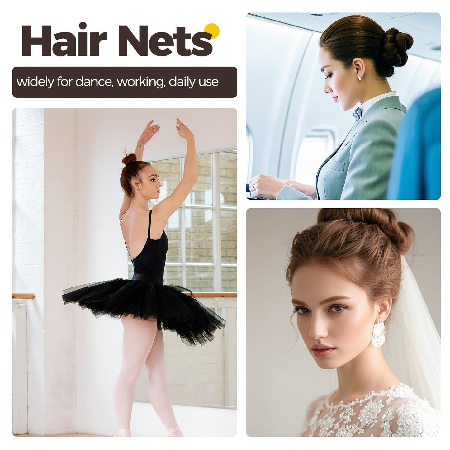 Hair Nets for Buns Set - 130 Pcs Dance Hair Nets & 100 Pcs Brown Bun Bobby Pins | Invisible & Secure for Ballet