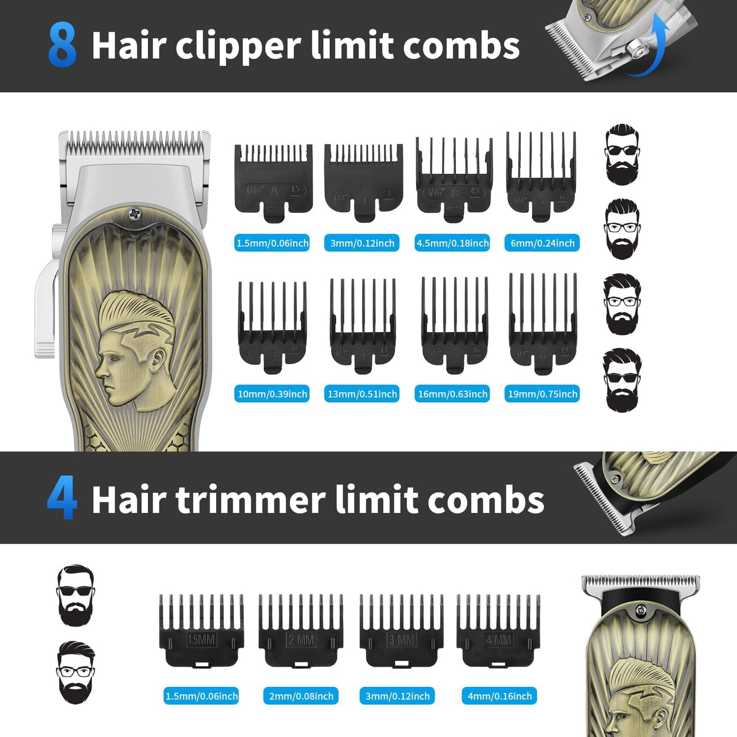 Professional Hair Clippers for Men - Cordless Barber Clipper Set with LED Display, Foil Shaver & Nose Trimmer | Rechargeable