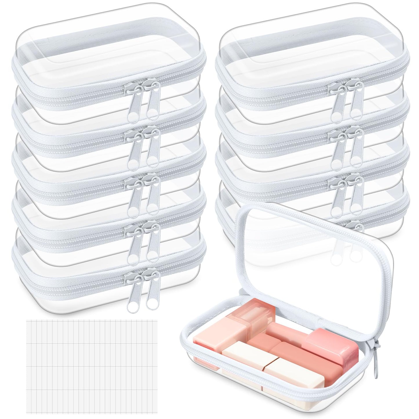 Sanwuta 10 Pcs Hard Zipper Case Clear Hard Pouches Plastic Zipper Pencil Portable Box Toy Storage Bins Plastic Container for Travel Toiletry Office Cosmetic Block Puzzle Organizer (Xs,Clear)