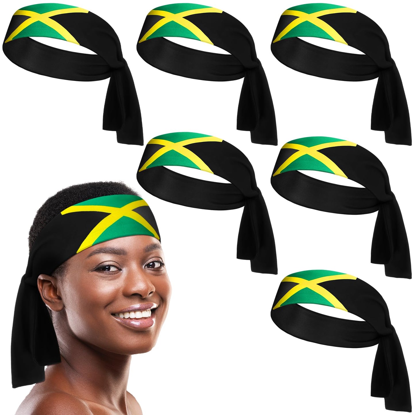 Solsew 6 Pcs Jamaican Flag Bandana Jamaican Headbands for Women Green Yellow Black National Flag Headband Sweatbands Independence Day Gift for Men Women Sports