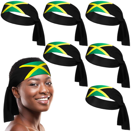 Solsew 6 Pcs Jamaican Flag Bandana Jamaican Headbands for Women Green Yellow Black National Flag Headband Sweatbands Independence Day Gift for Men Women Sports