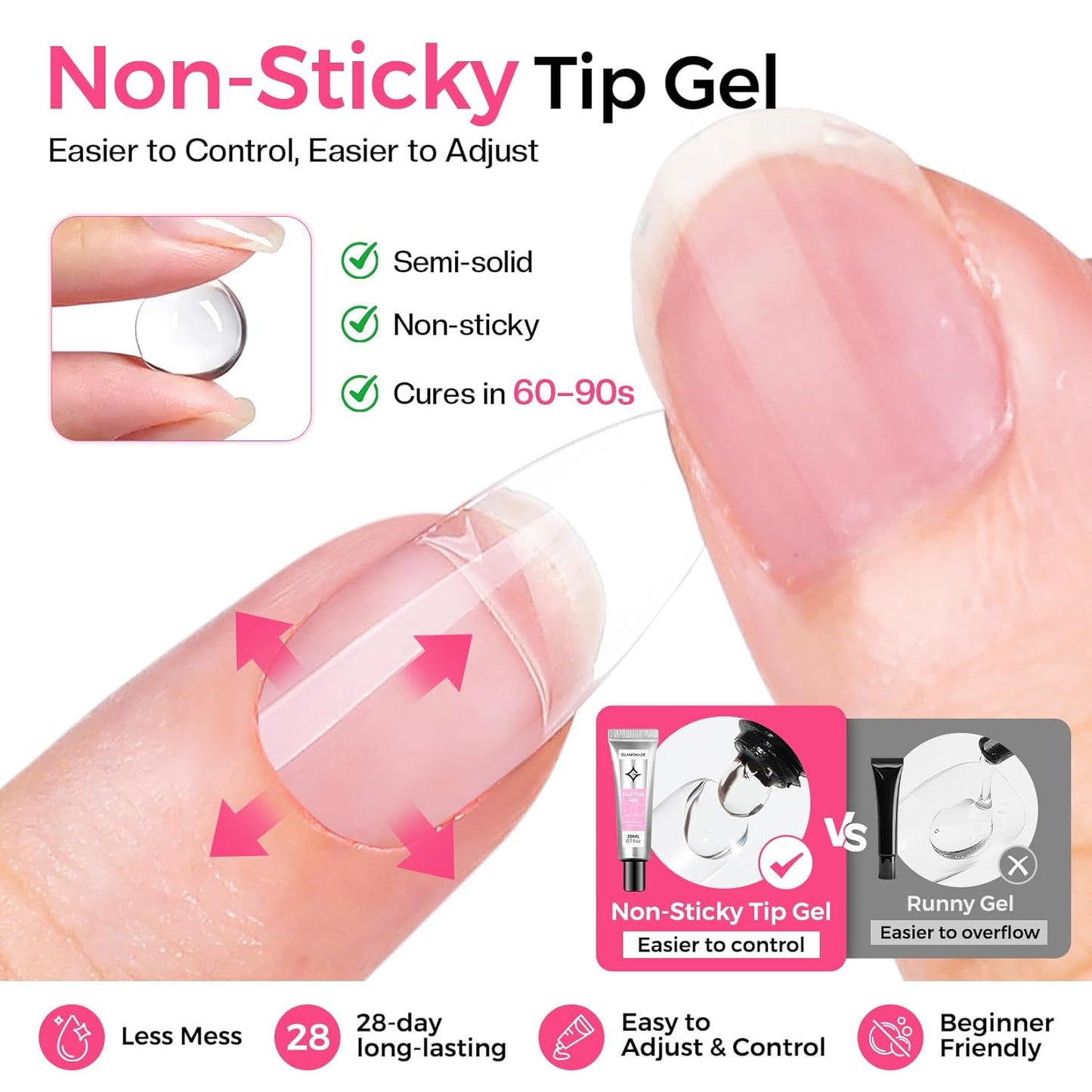 Nail Extension Starter Kit | Gel Tips Set for Beginners - Medium Almond 504 Pcs with Base Coat & UV Lamp