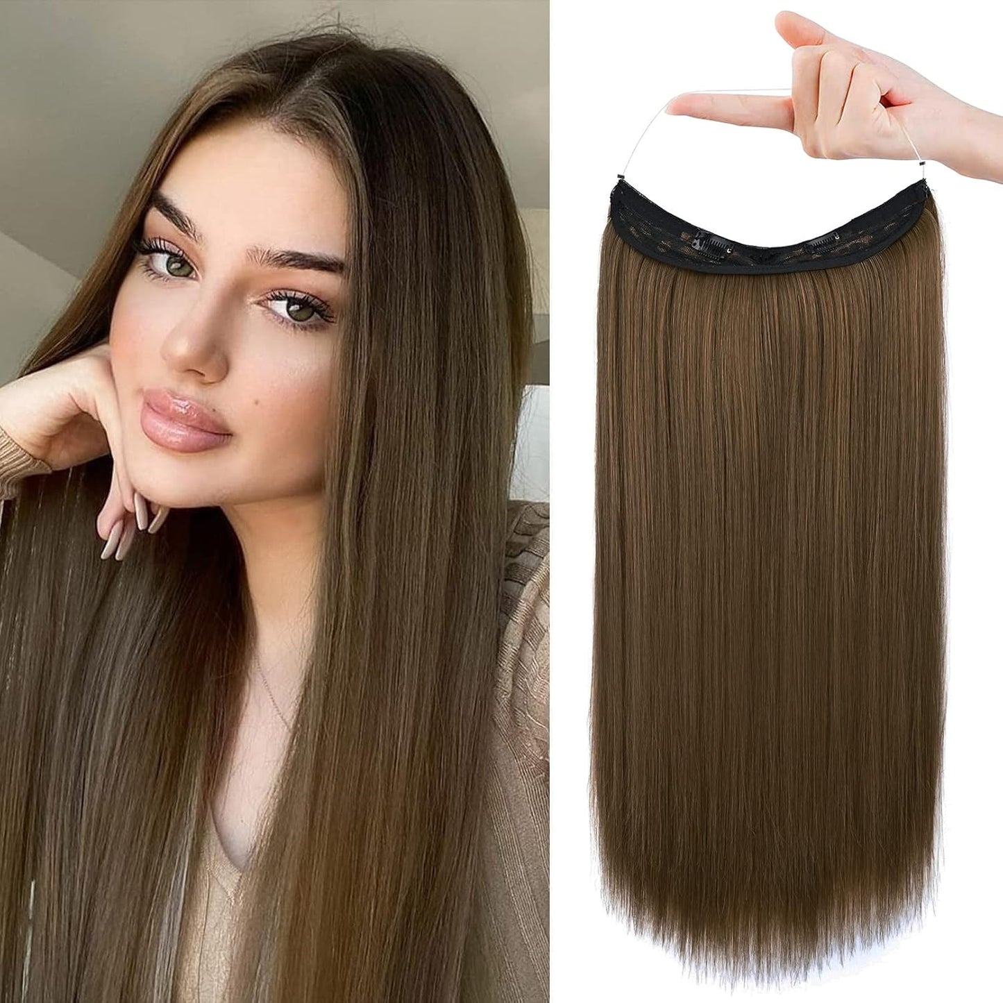 Invisible Wire Hair Extensions - Adjustable Transparent Headband | 24 Inch Dark Blonde Secret Hairpiece for Women