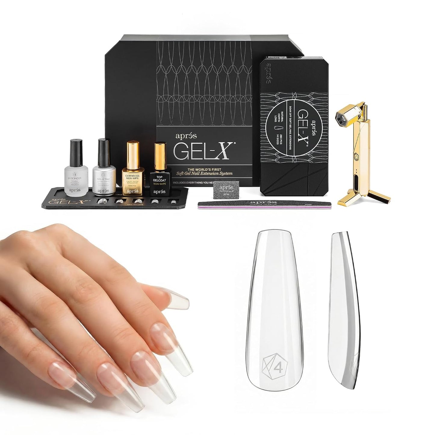 Aprés Gel-X Nail Extension Starter Kit - 14 Sizes 00-9 & Half Sizes | Soft Gel-X Tips, HEMA/TPO-Free, Natural Almond Medium
