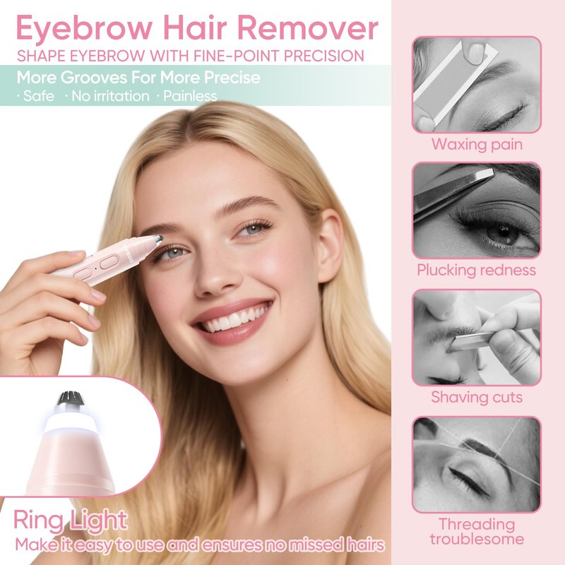 Vankoo Facial Hair Remover & Eyebrow Trimmer - 2 in 1 Eyebrow & Face Shaver for Women - Rechargeable Face Razors for Women with Built-in LED Lights - Painless Hair Removal for Flawless Skin & Makeup