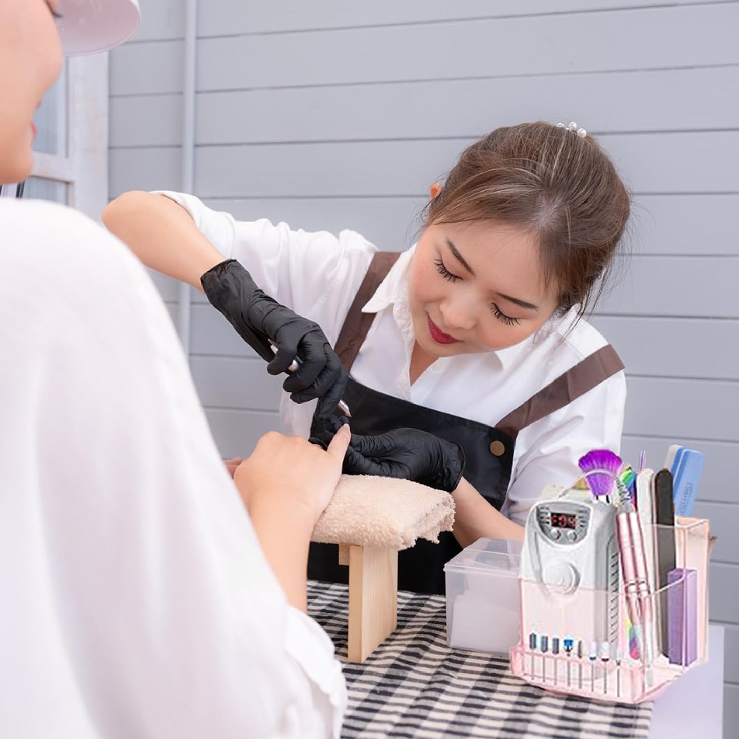 Sealhuan Mini Nail Drill Machine & Storage Box, Professional Nail Art Polishing Grinding Drill Bit Holder Display Organizer