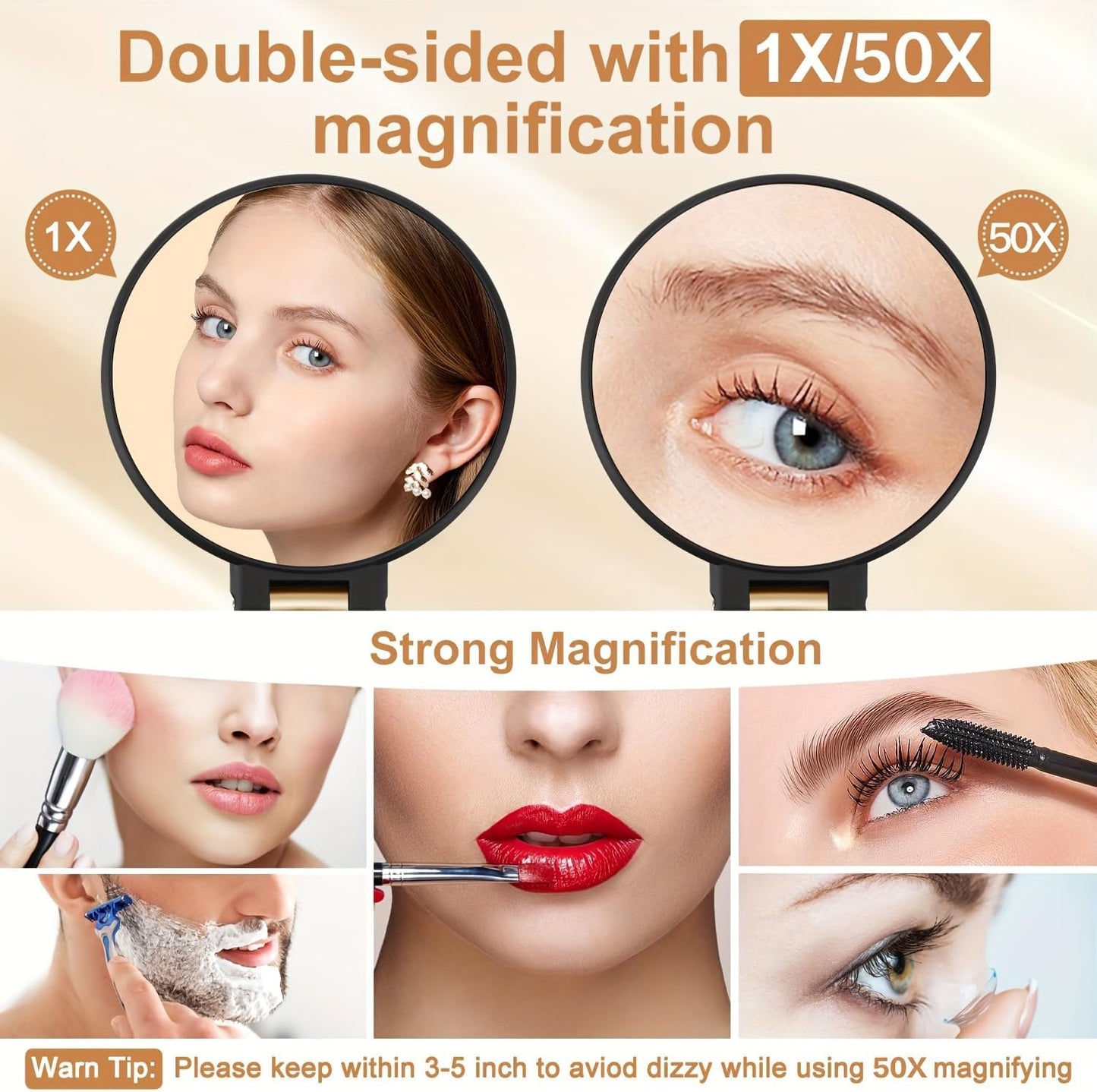50X Magnifying Mirror - 360° Adjustable Dual-Sided Design for Precision Makeup & Eyebrow Tweezing | Travel-Friendly Beauty Tool