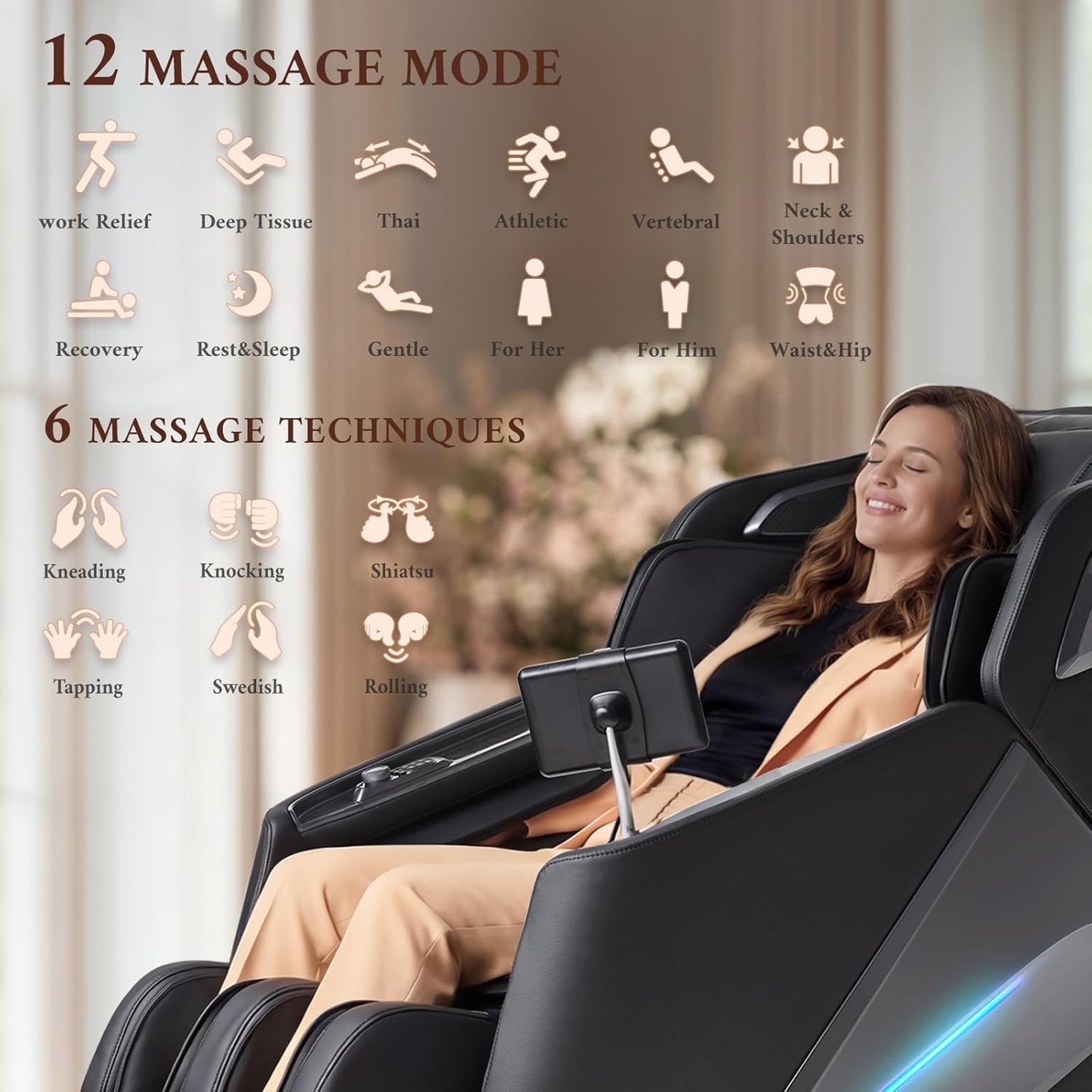 4D Massage Chair - Full Body Zero Gravity Recliner with Voice Control | 53.14" SL Track, 12 Auto Modes, Bluetooth Speaker