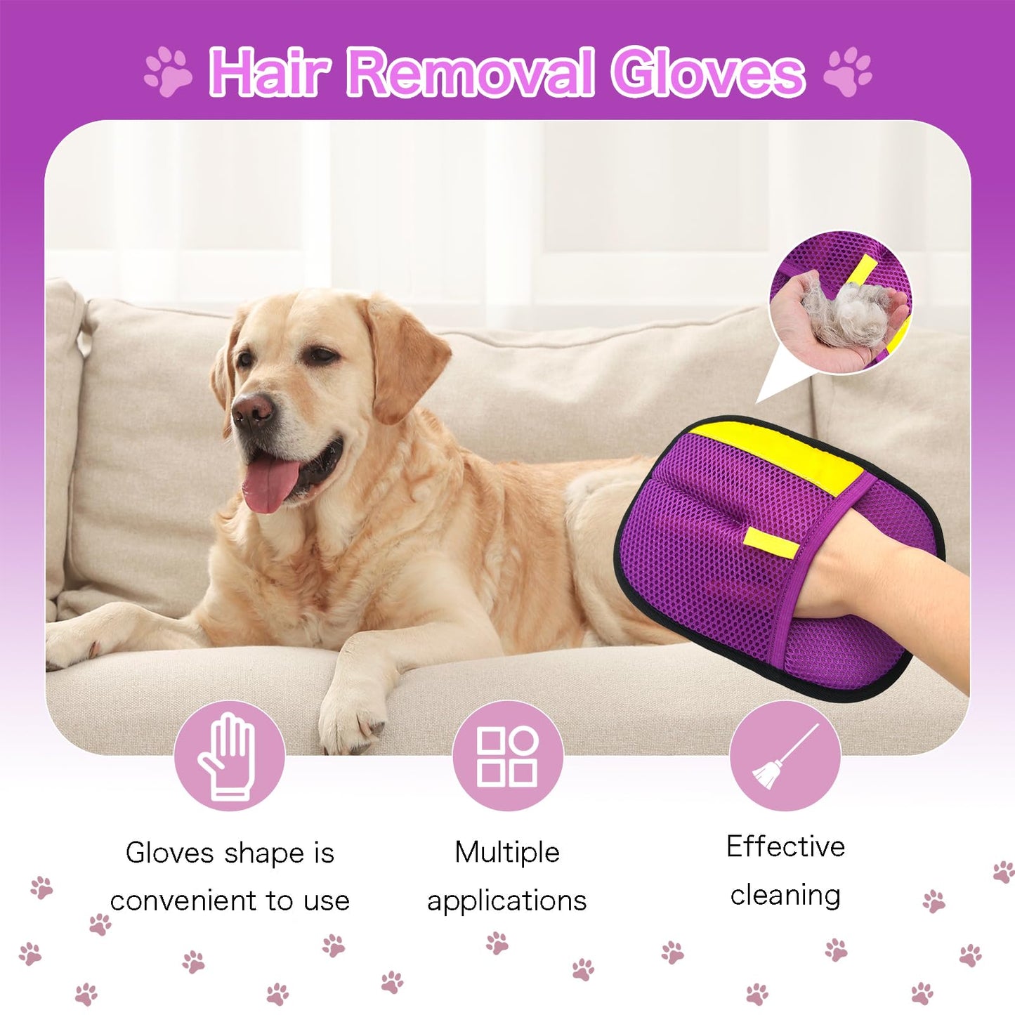 Cosyiker 3pc Pet Hair Removal Gloves, Reusable Cats & Dogs Pet Hair Removal Tool,Efficient Pet Hair Removal Electrostatic Gloves is Suitable for Clothes, Sofas, Beds and Carpets (Purple)