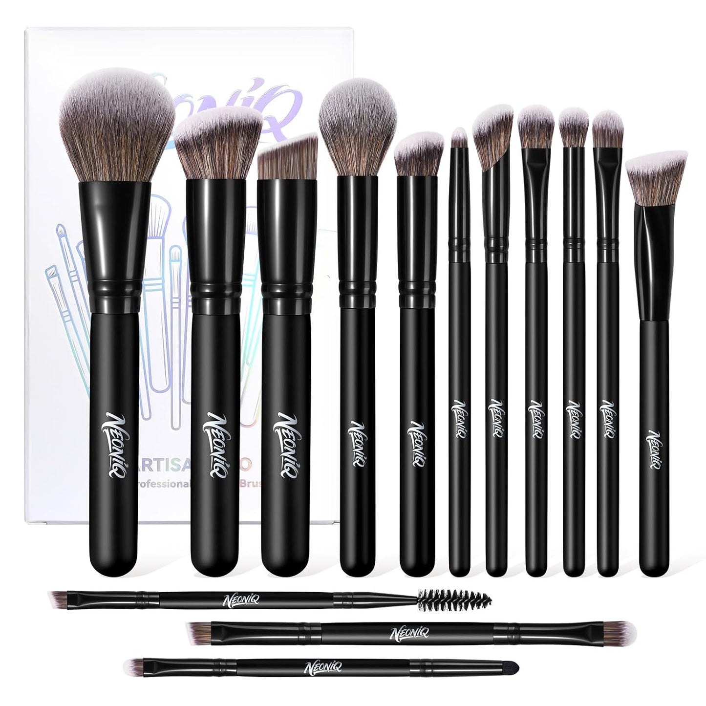 14 PCS Makeup Brush Set - Professional Foundation, Concealer & Eyeshadow Brushes | Versatile Black Makeup Tools