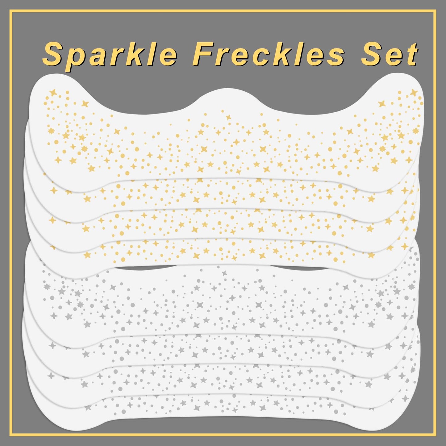 MEICOLY Silver and Gold Face Glitter,Running Glitter Freckles Face Tattoo for Women Kid,Silver Glitter Freckles Makeup Patches,Sparkle Freckles Speckles Patches,8pcs