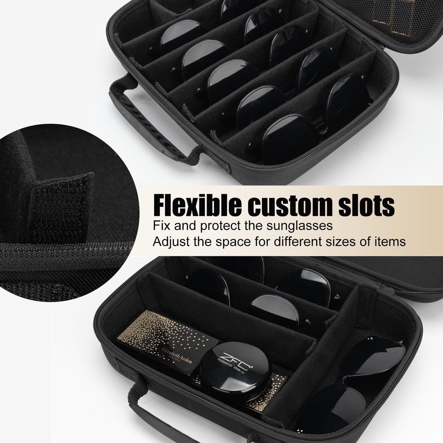 Travel Sunglasses Organizer Case Glasses Case Multiple Pairs Sunglass Eyeglasses Storage Portable Glasses Storage Box with Adjustable Slot Hard EVA Shell Sunglass Holder Organizer for Men Women