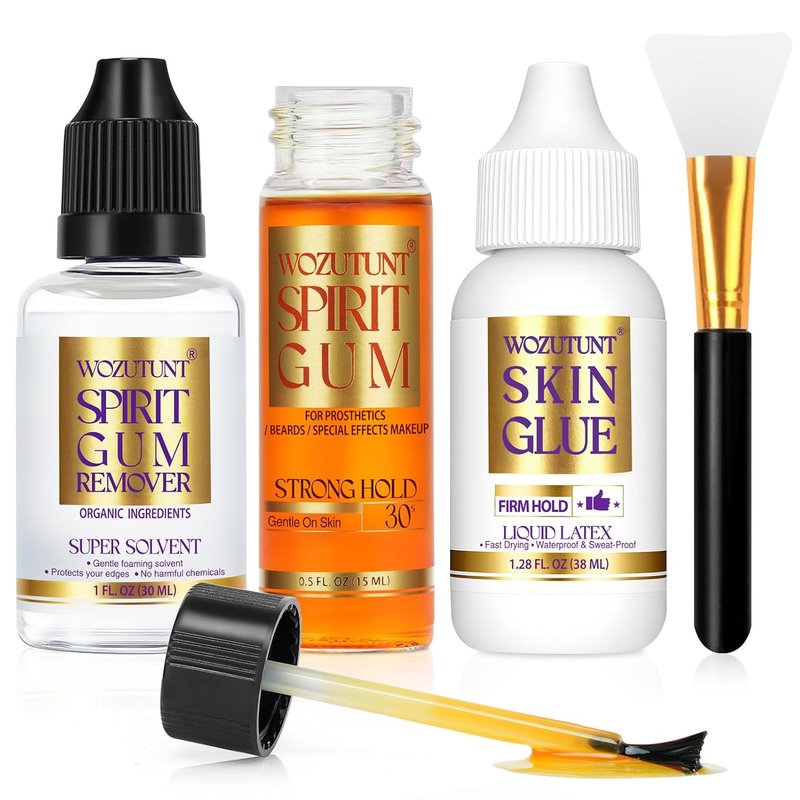 Spirit Gum Adhesive & Remover Kit - 15ml Professional Cosmetic Glue for Face, Skin, Body & SFX Makeup | Strong Hold for Bald Caps, Prosthetics, Cosplay Wigs