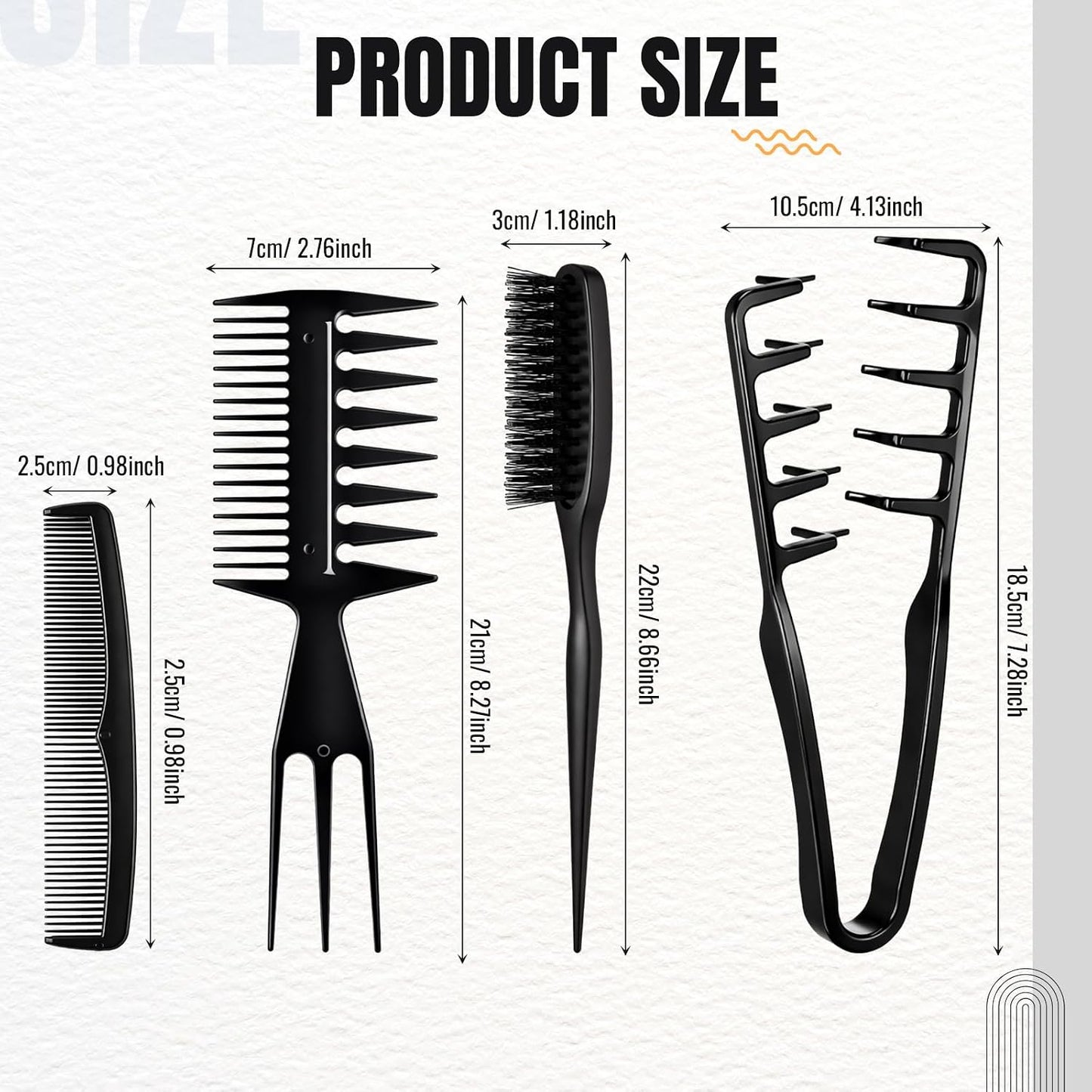 4 Pcs Texture Styling Comb Set - Voluminous Wide Toothed Hair Combs for Men & Women | Dual-Sided Fluffy Picks