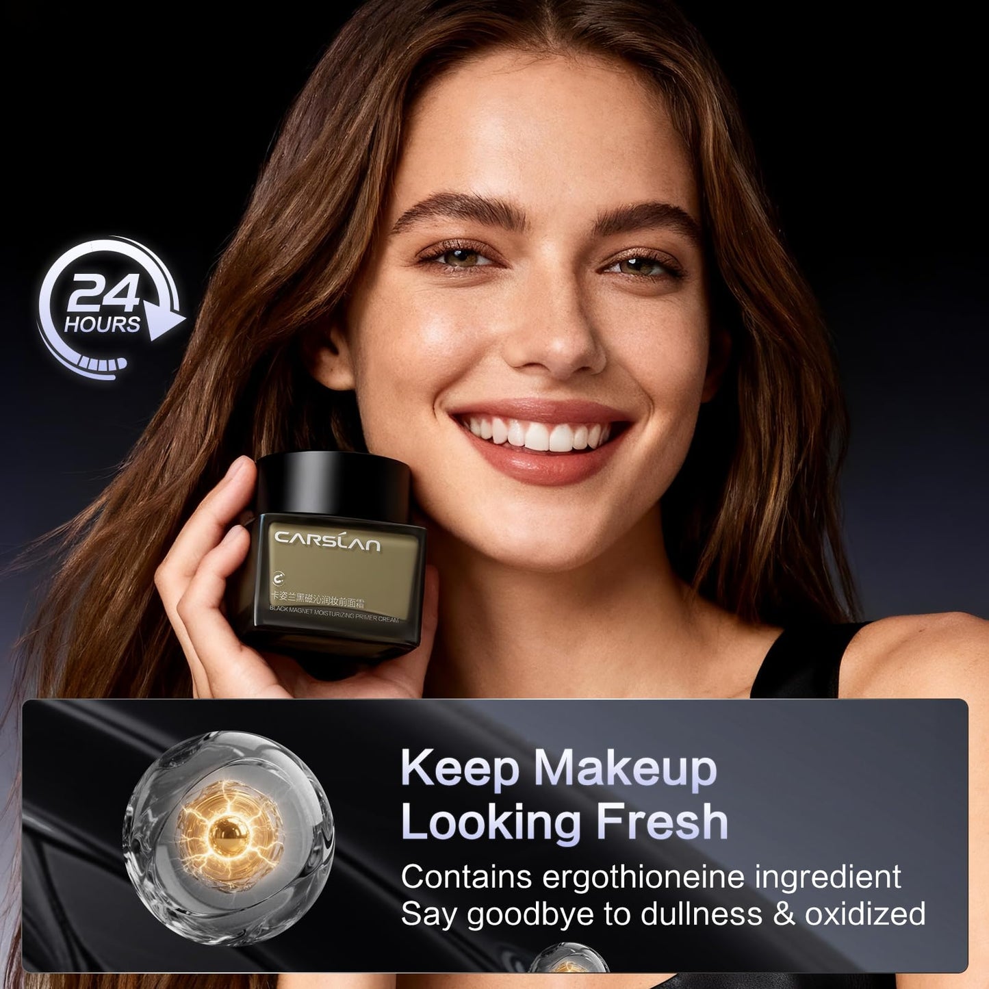 CARSLAN Black Magnet Moisturizing Primer Cream, Hydrating Face Primer That Smooths Skin & Grips Makeup, Pore Blurring Makeup Primer, Long Lasting Makeup Base for Dry & Oily Skin, 1.23 Oz