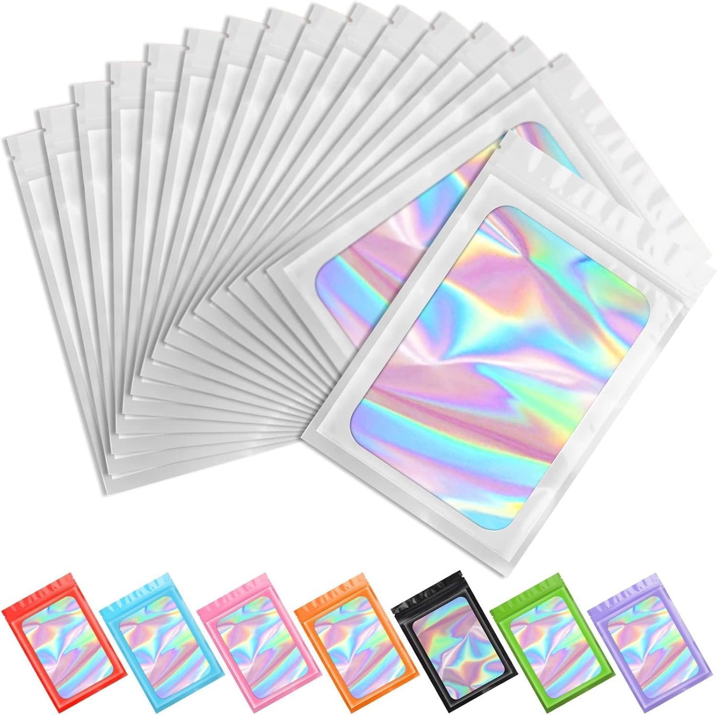 Purple Smell Proof Mylar Holographic Bags - 100 Pcs Resealable Odor Proof Foil Pouches for Food Storage | 2.4x3.9 In