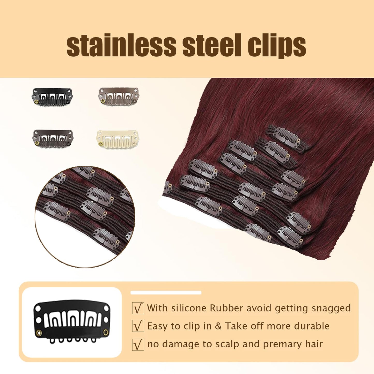 Wine Red Clip in Hair Extensions Real Human Hair, 14 Inch 120g/7Pcs,Full Shine Remy Hair,#99J Burgundy Straight Clip ins Brazilian Virgin Human Hair Extensions