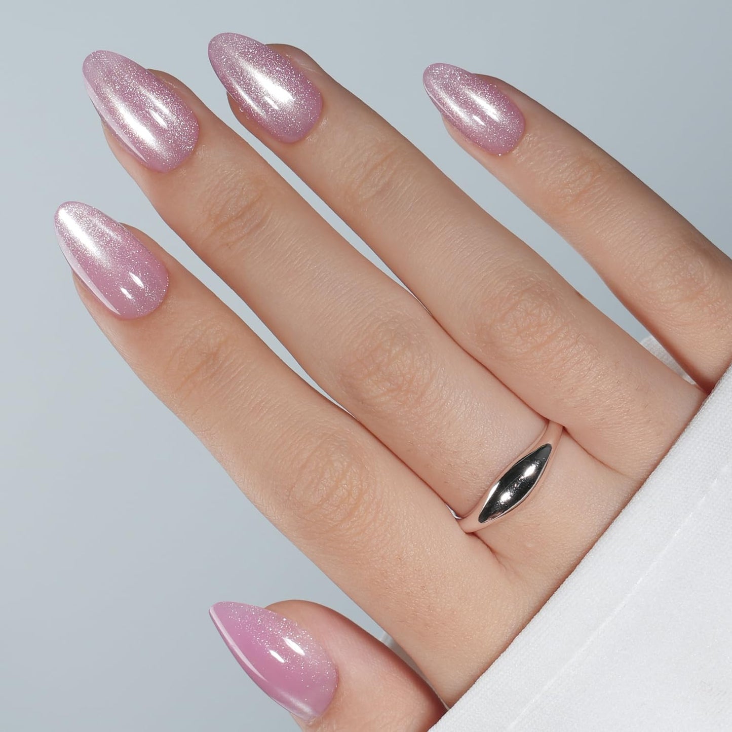 Red Cat Eye Press On Nails - Almond Short Reusable Fake Nails | 32pcs in 16 Sizes, Garnet Color