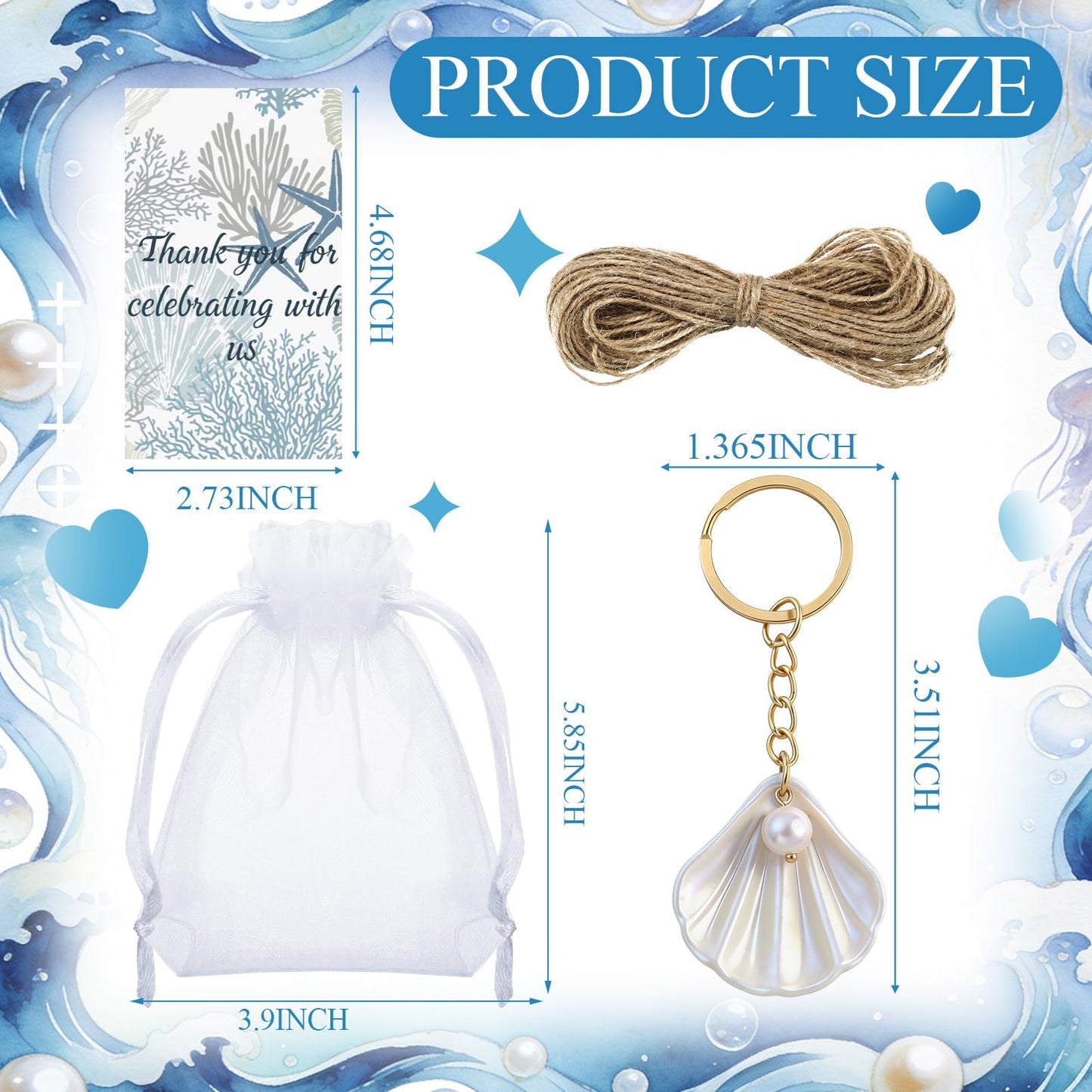 Equsion 24 Sets Seashell Keychain Beach Party Favor Last Toast on The Coast Party Bulk Gift Beach Shell Charm and Pearl Gift with Organza Bag for Nautical Wedding Baby Shower Bridal Shower (White)