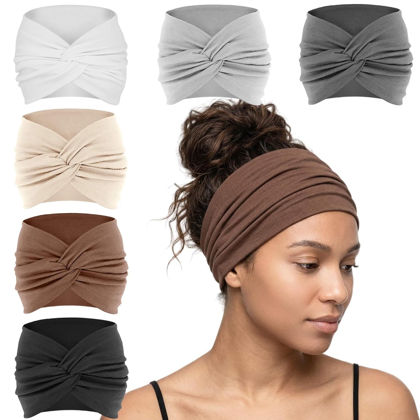 YONUF Wide Headbands for Women - Extra Large Twisted Knot Hair Accessories | 6 Pack