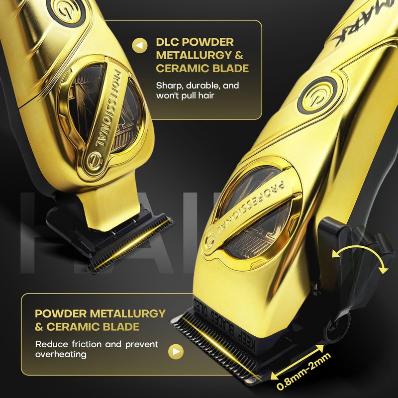 WMARK Hair Clippers for Men Professional Barber Clippers and Trimmers Set Cordless Hair Clippers for Hair Cutting, High Speed, Rechargeable, Powder Metallurgy DLC Ceramic Fade NG-8613 KIT (Gold)