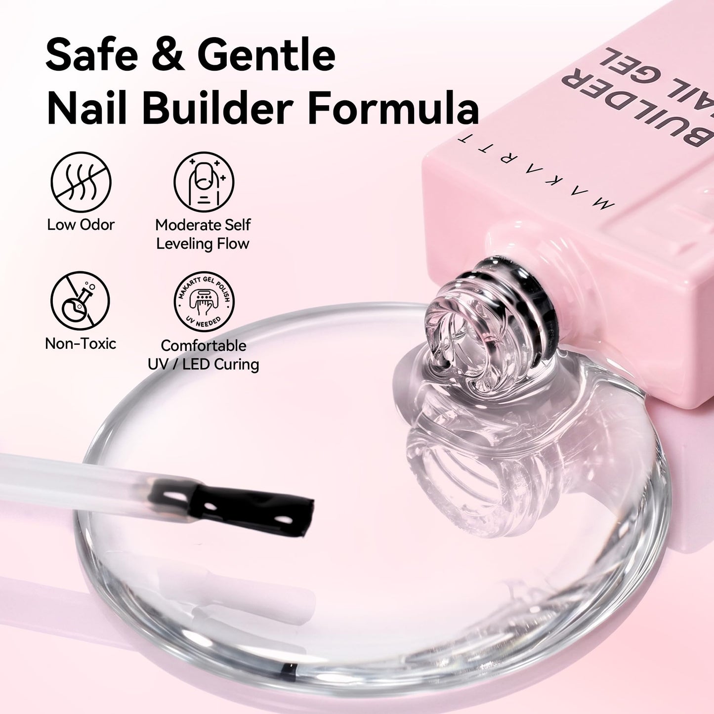 Makartt 8-in-1 Gel Builder: 15ml Clear Gel Builder for Nail Strengthen Rubber Base Rhinestone Glue and Nail Glue for Nail Tips - UV Light Cured Builder Nail Gel for Home User DIY Low Odor