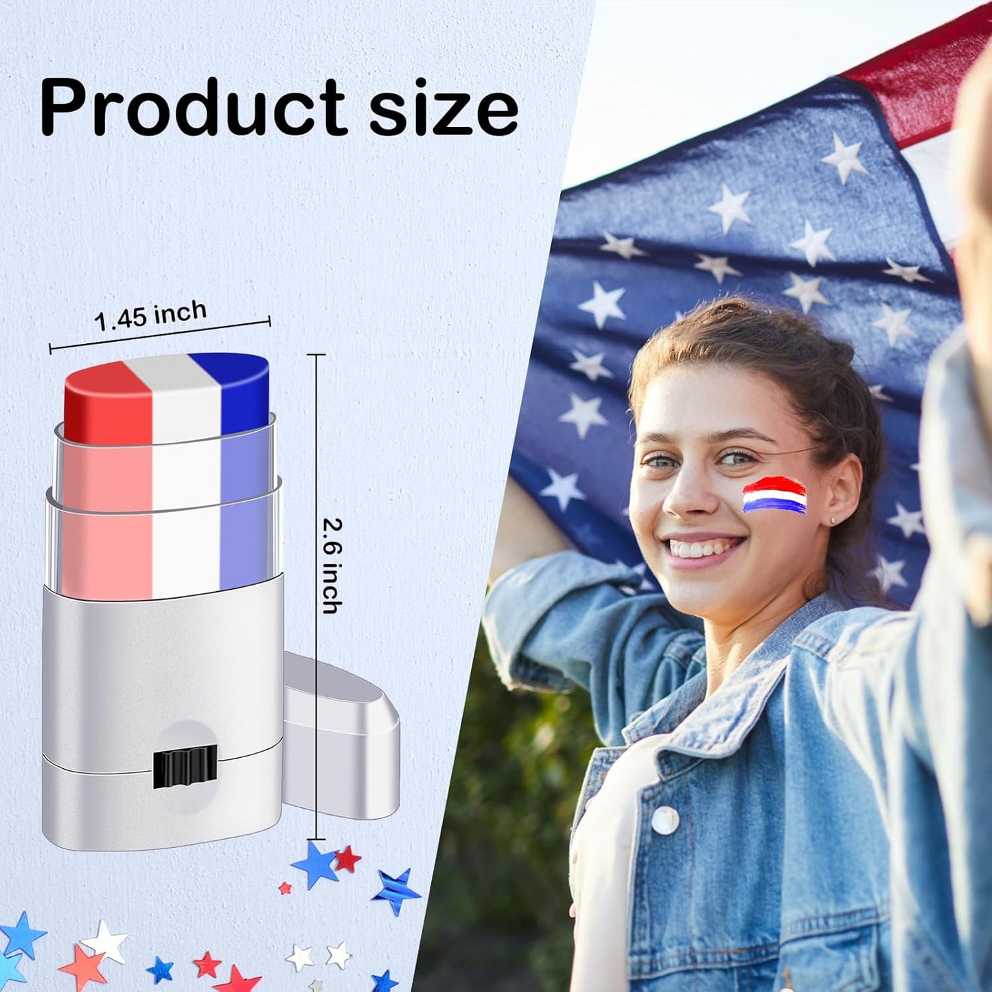 Patriotic Face Paint Kit - Red, White & Blue Stick Makeup for 4th of July | Independence Day Body Paint for Sports Events
