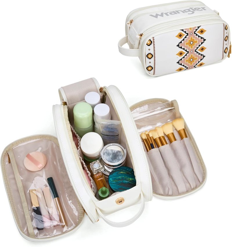Large Makeup Bag - Portable Travel Toiletry Organizer with Divider & Handle for Women | Aztec Design