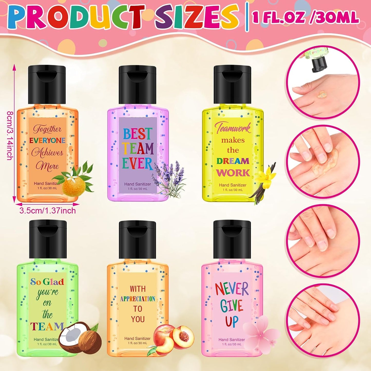 Thank You Mini Hand Sanitizer - 24 Pack Travel Size 1oz | Scented Party Favors for Team Gifts, Teachers, and Coworkers (Black)