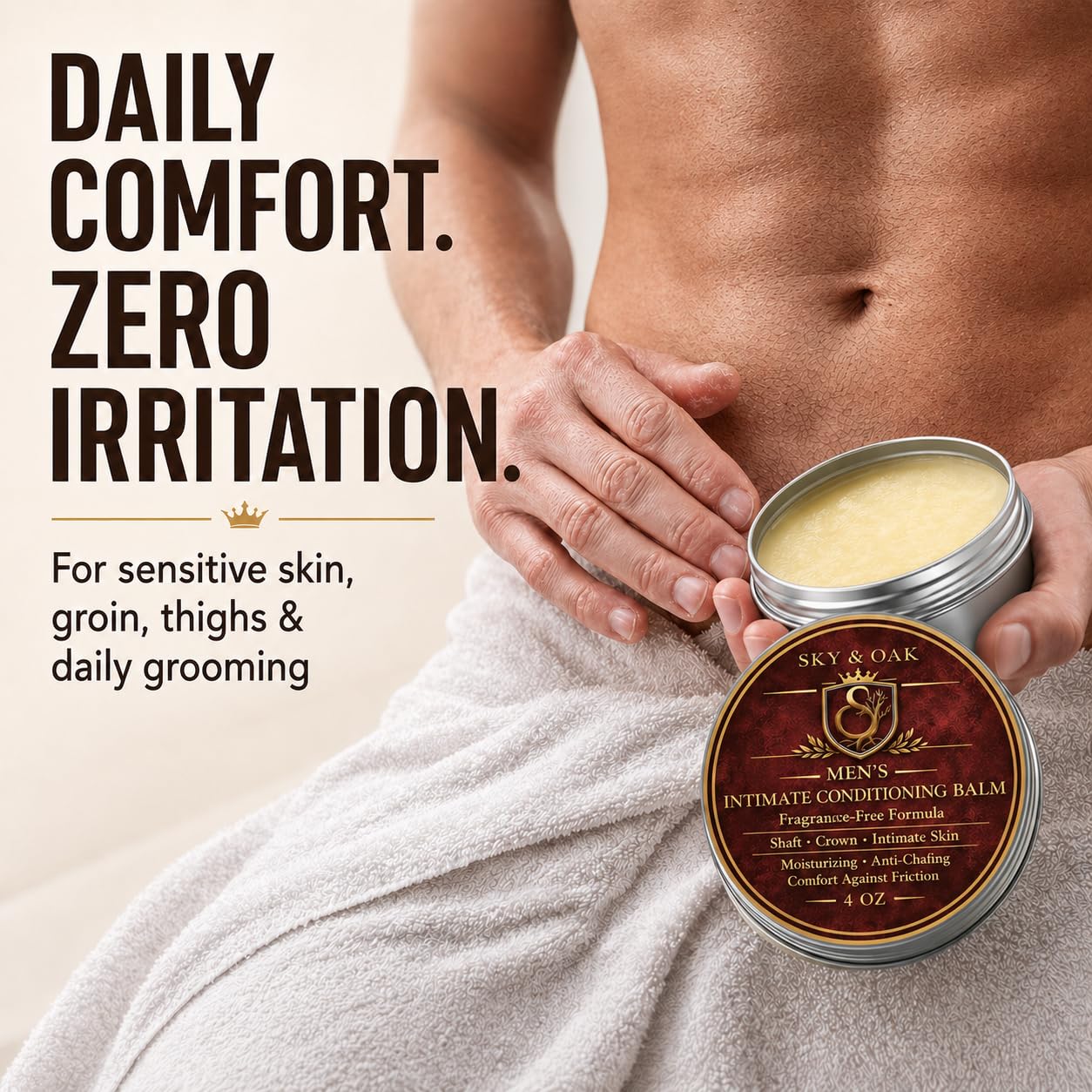 Men’s Intimate Conditioning Balm | Fragrance-Free Grooming for Sensitive Skin - 4 oz