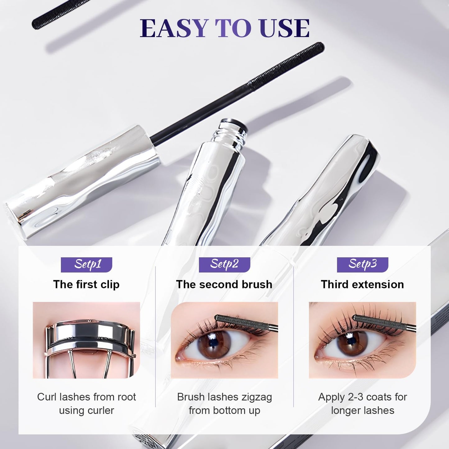 3D Curling Iron Wand Mascara, 2026 New Upgrade Long Lasting Waterproof 3D Curling Eyelash Iron Mascaras, Iron Wand Mascara Black Washable Metal Mascaras with No Flaking