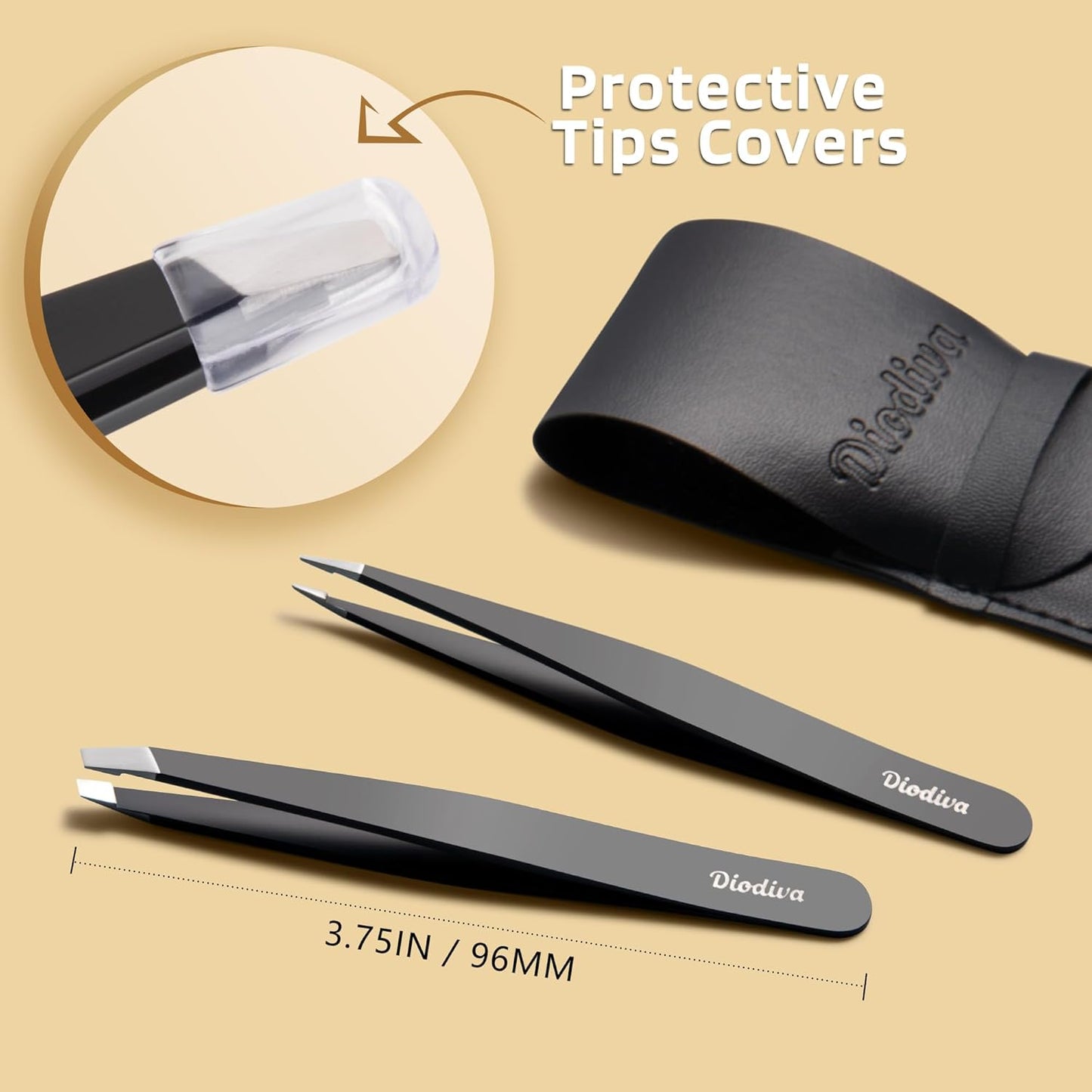 Precision Eyebrow Tweezers Set - 2-Pack Slant & Point Tip Stainless Steel for Hair Removal | Professional Grooming Case - Black