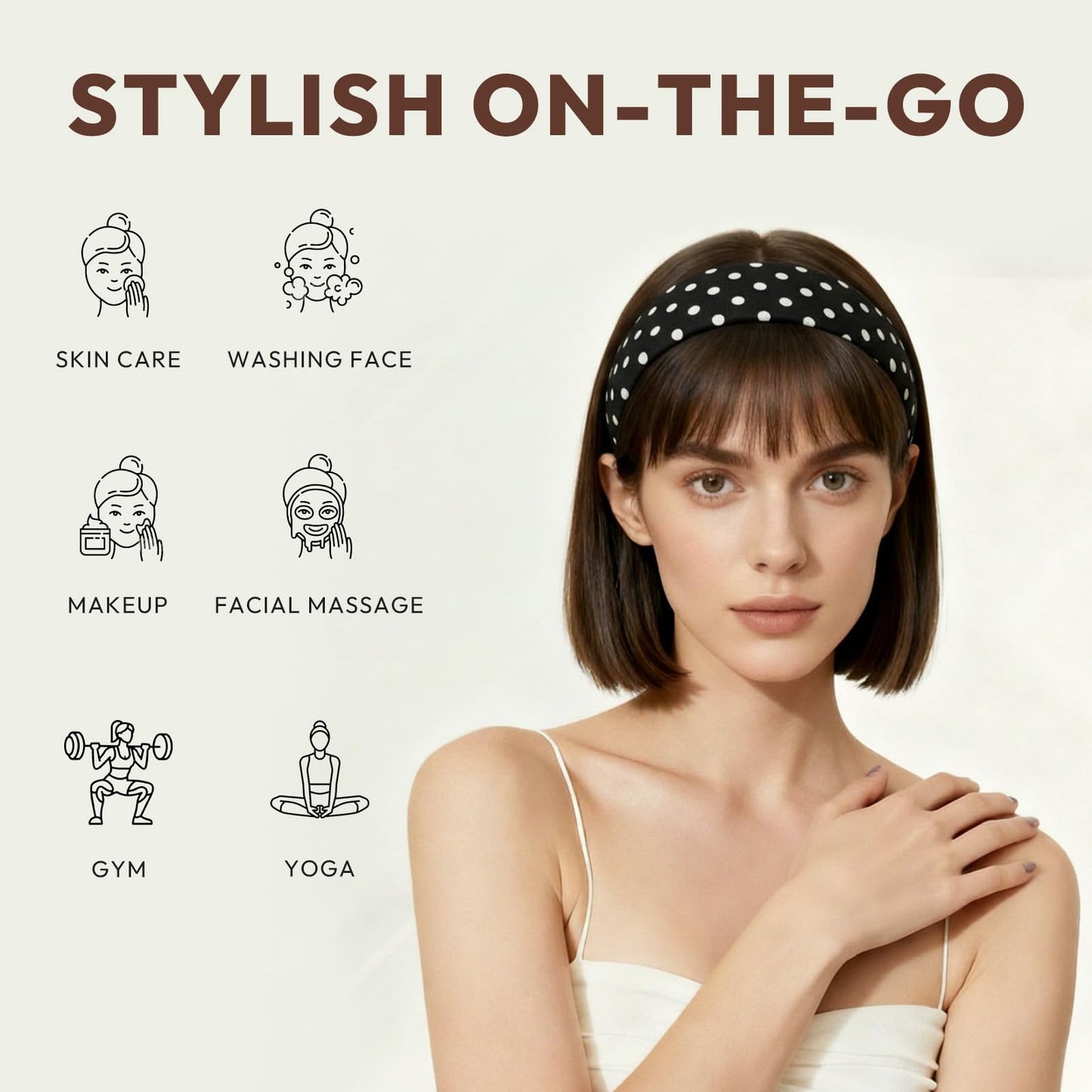 Aranya Vintage Polka Dot Headbands for Women 5pcs – Retro Soft Stretchy Fabric Hair Bands for Everyday Wear & Pin-up Fashion Outfits