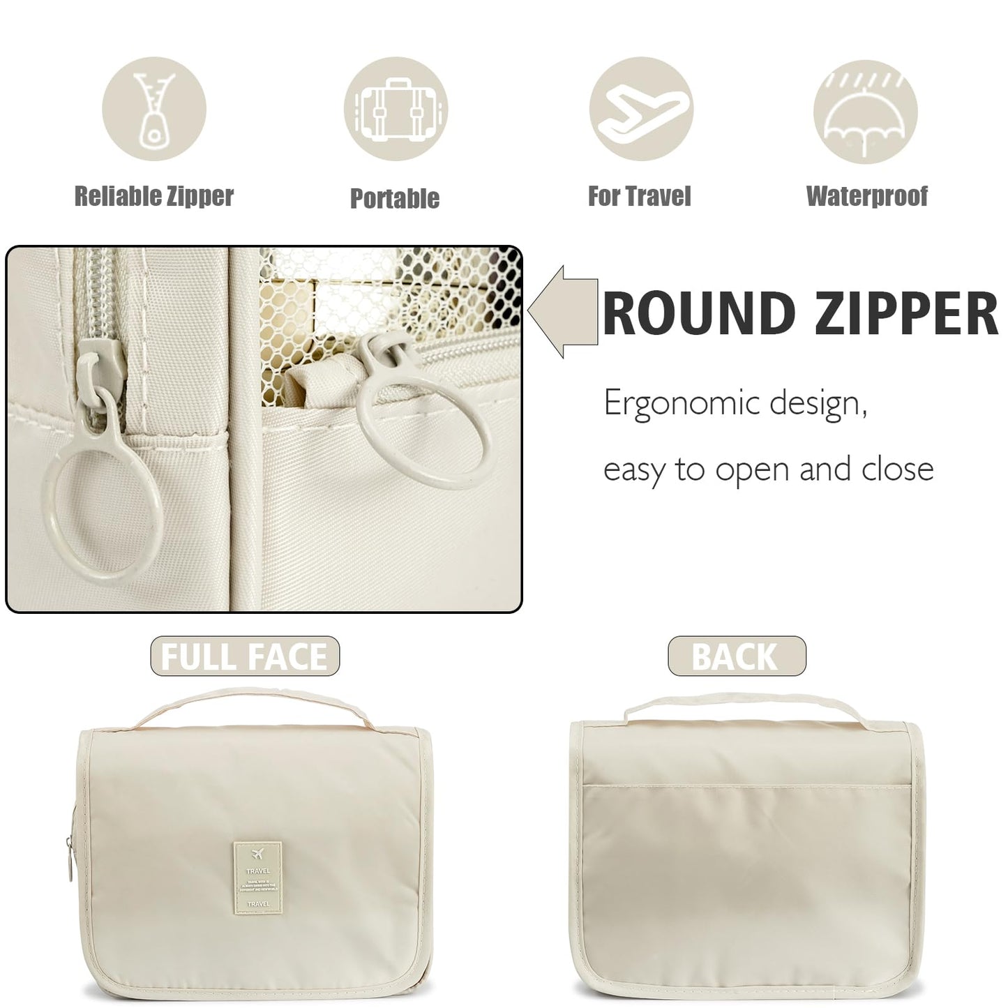 L&FY Hanging Travel Toiletry Bag Women's Cosmetic Organizer Makeup Case Pouch Men's Shaving Kits With Handle (Beige)