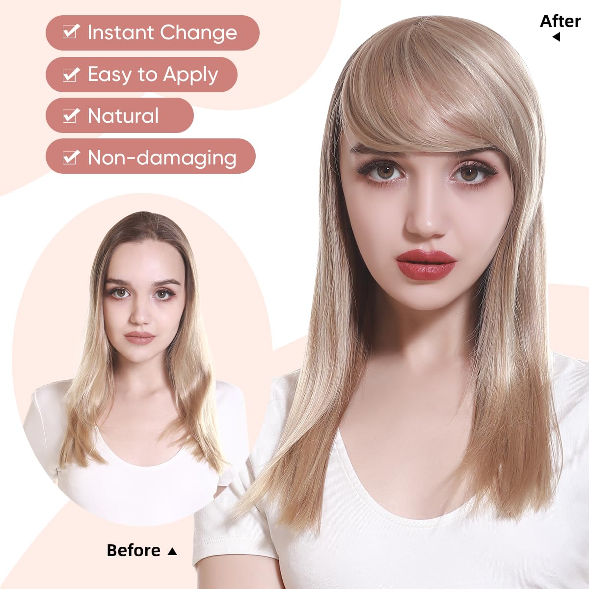 SARLA Clip in Side Bangs Extension Straight Synthetic Fake Bangs One Piece for Women Heat-resistant Fiber B2