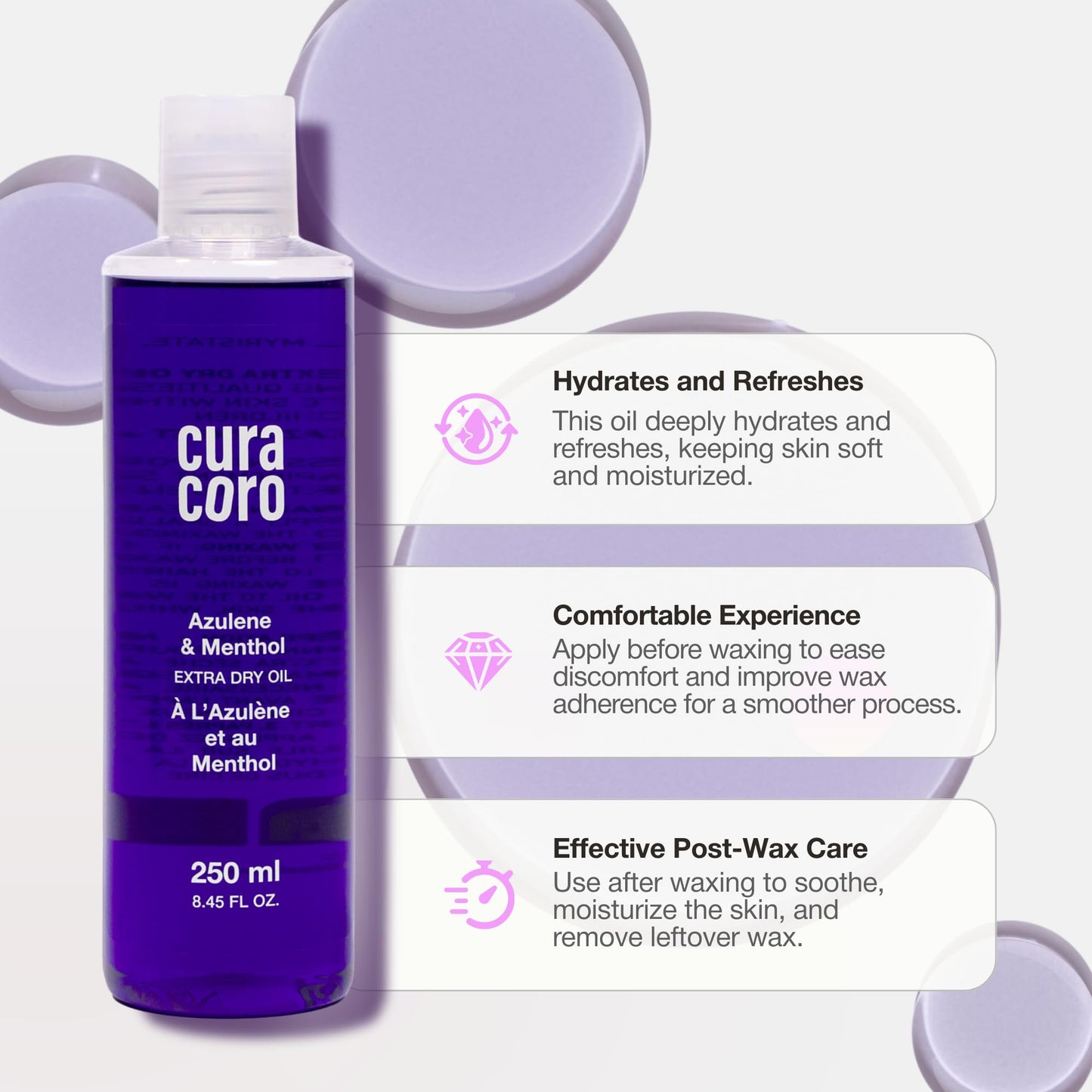 Curacoro Azulene & Menthol Extra Dry Oil for Pre-Post Wax Care | Hydrate, Soothe, Refresh Skin Before-After Waxing, Fast-Absorbing Formula