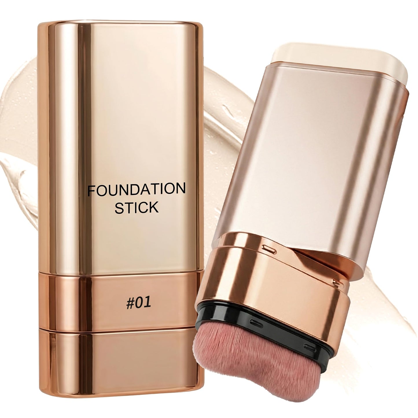 Foundation Stick, Luminous Dual-Ended Concealer Full Coverage, 2 in 1 Long-Lasting Contouring Foundation with Brush, Waterproof Korean Foundation Contour Stick Skin Friendly for Face Makeup, 01 IVORY