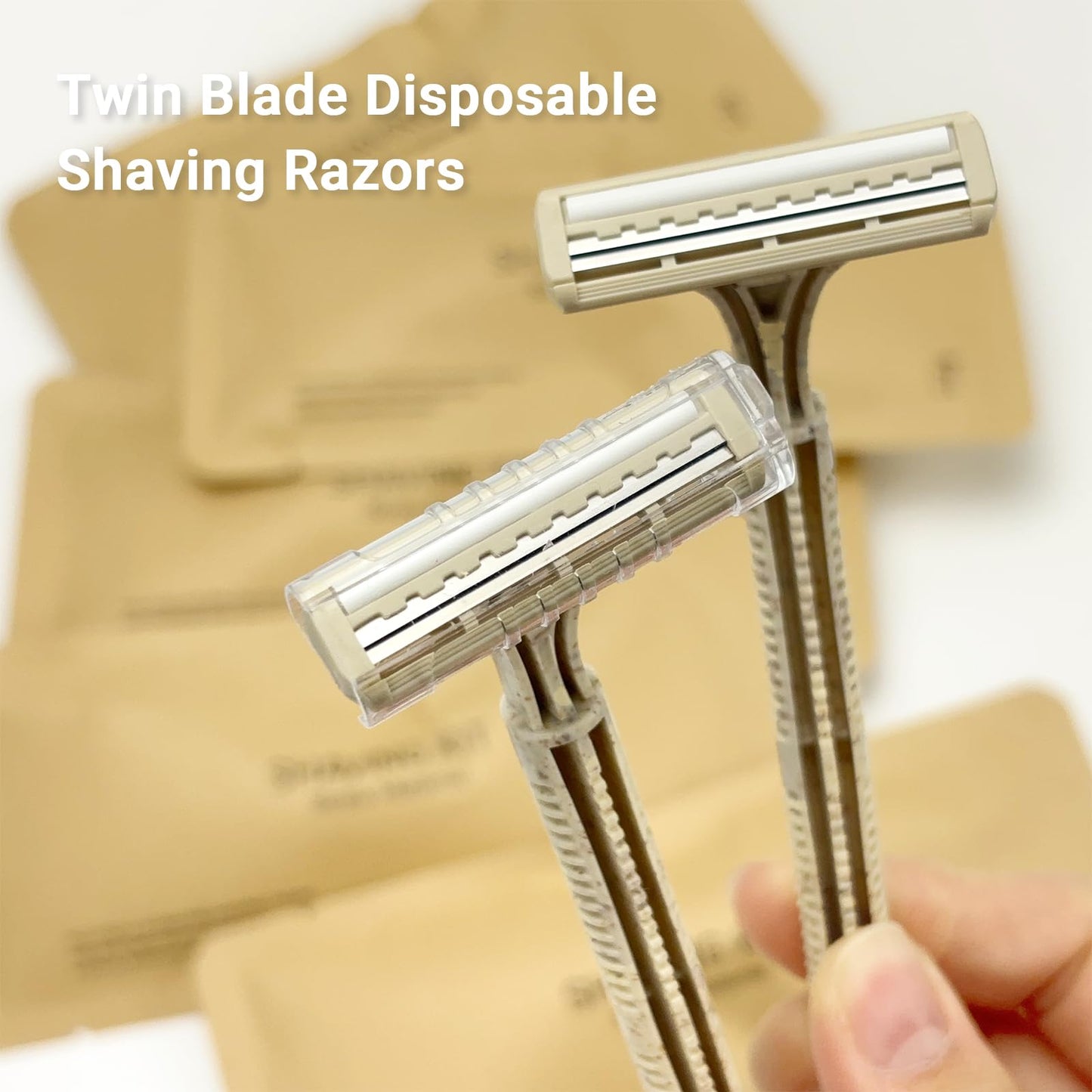 Disposable Shave Kit for Men &Women - 100 Pcs Wheat Straw Razors and Cream Bulk, Individually Wrapped Portable Toiletries Amenities for Hotel, Airbnb, Homeless, Shelter, Charity, Camping and Travel