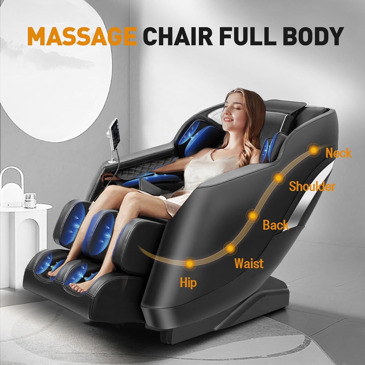 Full Body Massage Chair - Zero Gravity, 8-Point Nodes, Heating & Bluetooth | Adjustable Calf & Foot Rollers