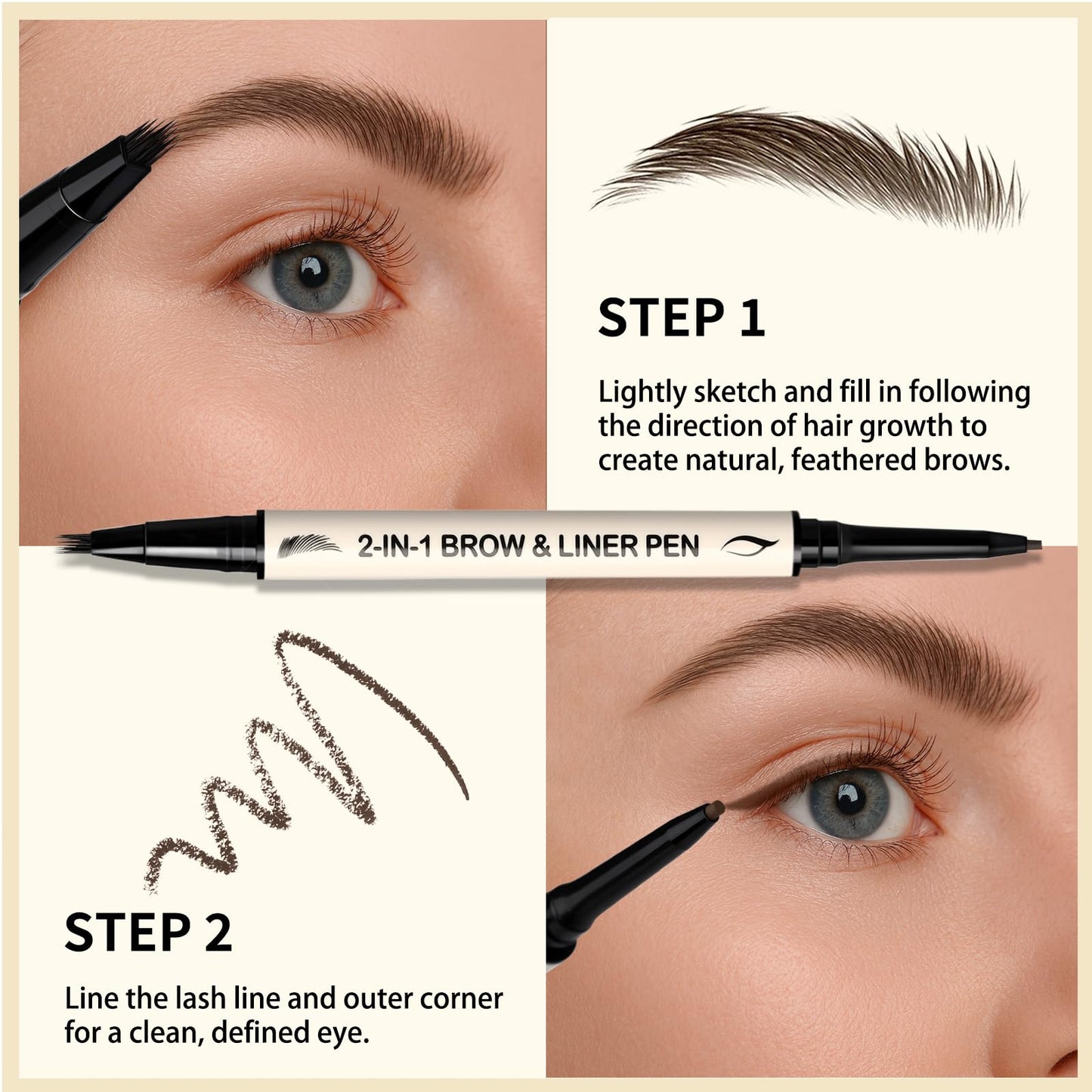 UCANBE 2-in-1 Eyebrow Pen & Gel Eyeliner Pencil – Microblading Eye Brow Pencil with Brow-Fection Angled Brush Tip + 1.5mm Ultra-Fine Eye Liner, Waterproof, Quick-Dry, Long Lasting (Dark Brown)