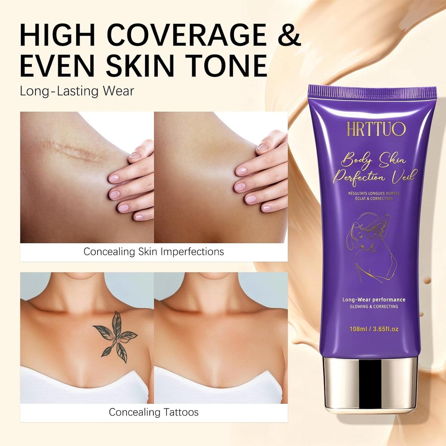 Tattoo Cover Up Makeup - Waterproof Full Coverage Body Concealer for Legs & Scars | Long-Lasting Natural Finish (Golden Radiance)