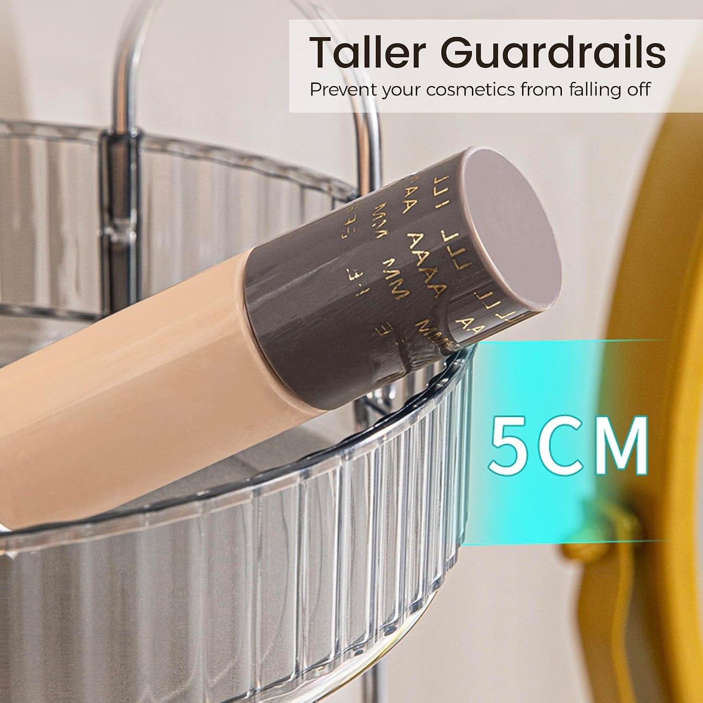 Rotating Makeup Organizer - 3 Tier Clear Cosmetic Holder for Vanity | Grey Perfume & Skincare Storage
