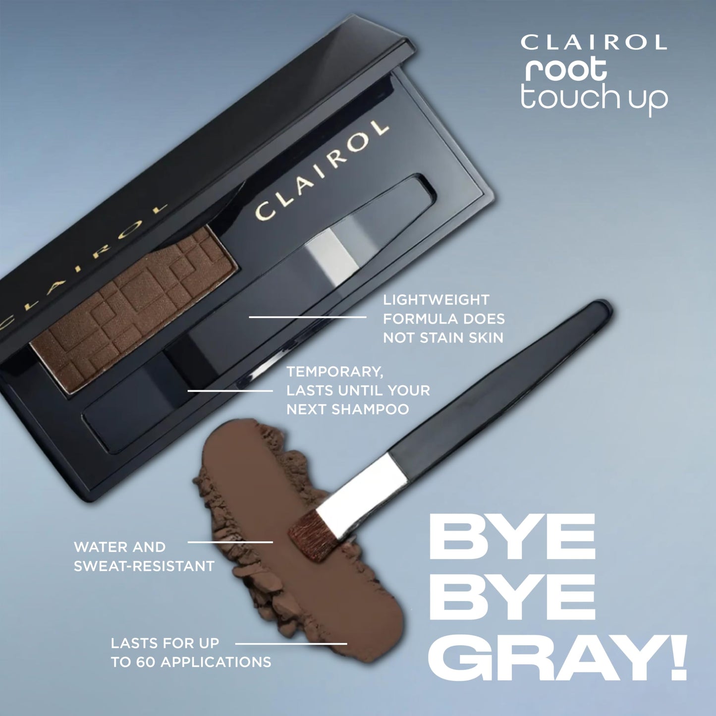 Clairol Root Touch-Up Temporary Concealing Powder, Black Hair Color | Ammonia Free | Instantly Cover Roots + Define Eyebrows | On-the-Go Compact with Mirror and Application Brush | Pack of 1