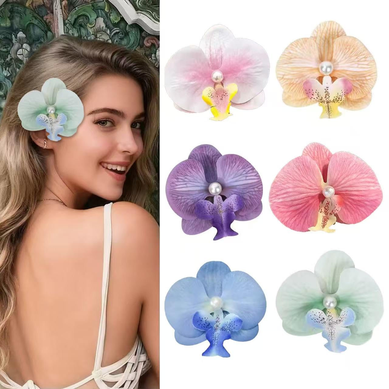 Hawaiian Flower Hair Clips - 6 Pcs Plumeria & Hibiscus Set | 3.5 Inch Colorful Accessories for Weddings & Beach Parties