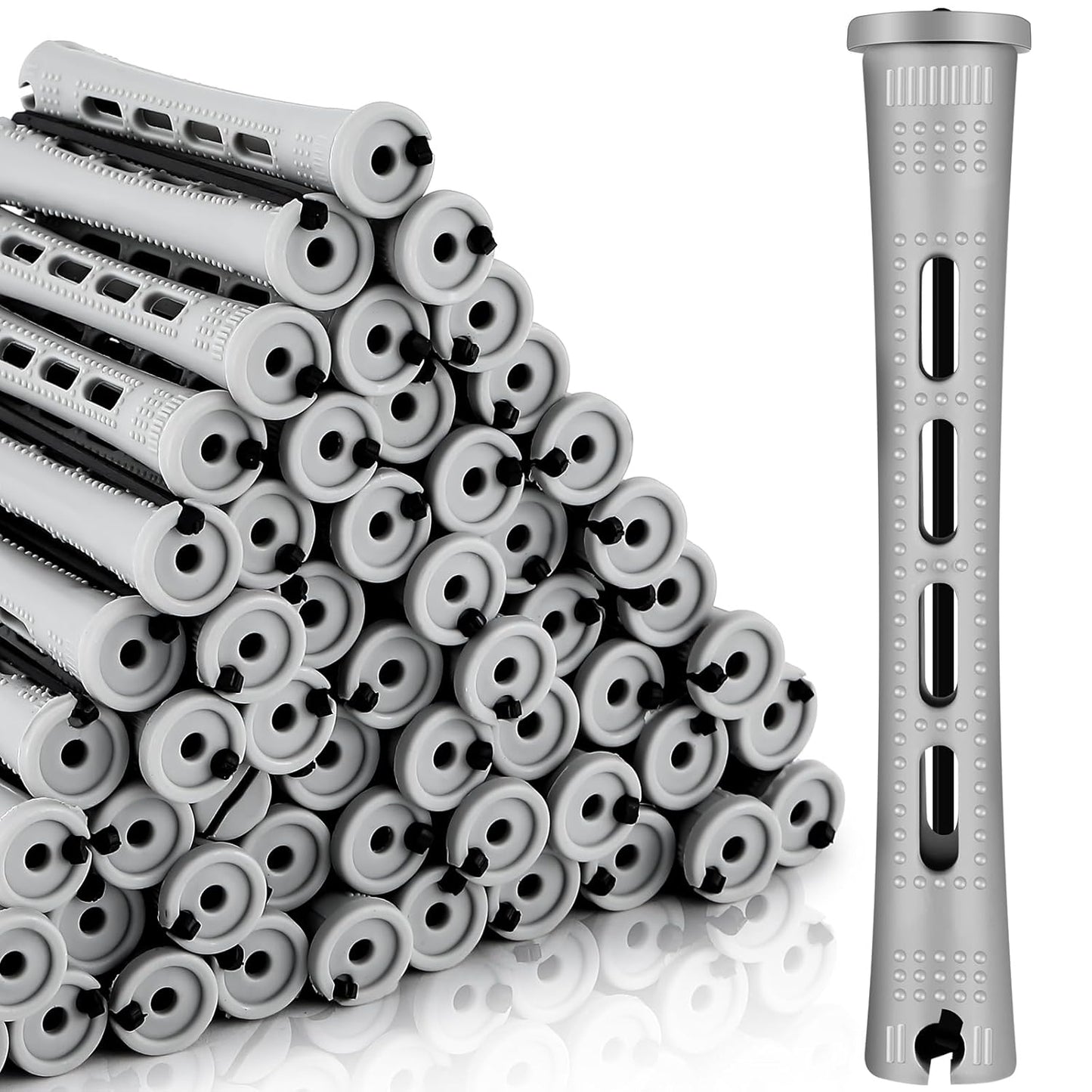 160 Pcs Perm Rods for Natural Hair - No-Heat Plastic Curling Rollers | 0.59 Inch, Grey