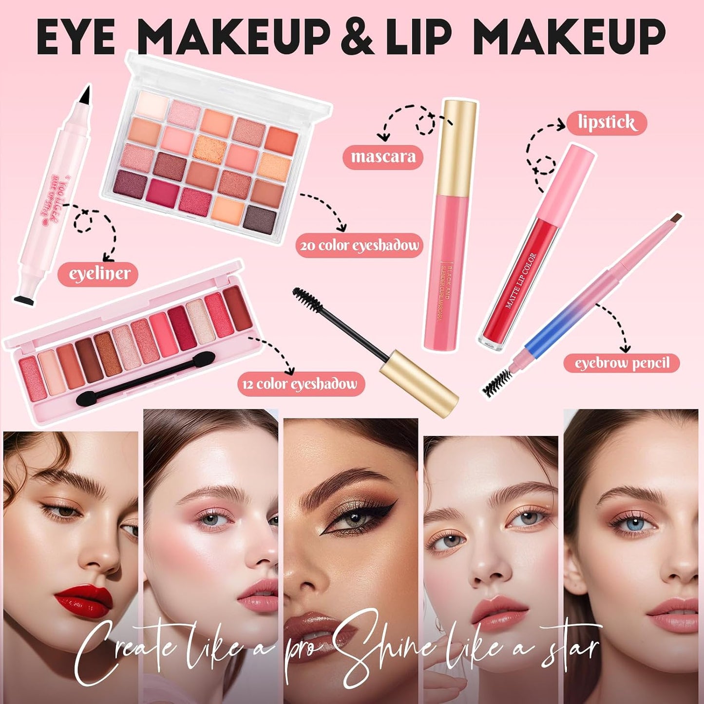 Makeup Kit for Teen Girls - All-In-One Set with Foundation, Eyeshadow, Lipstick & Brushes | Travel-Friendly Gift for Beginners