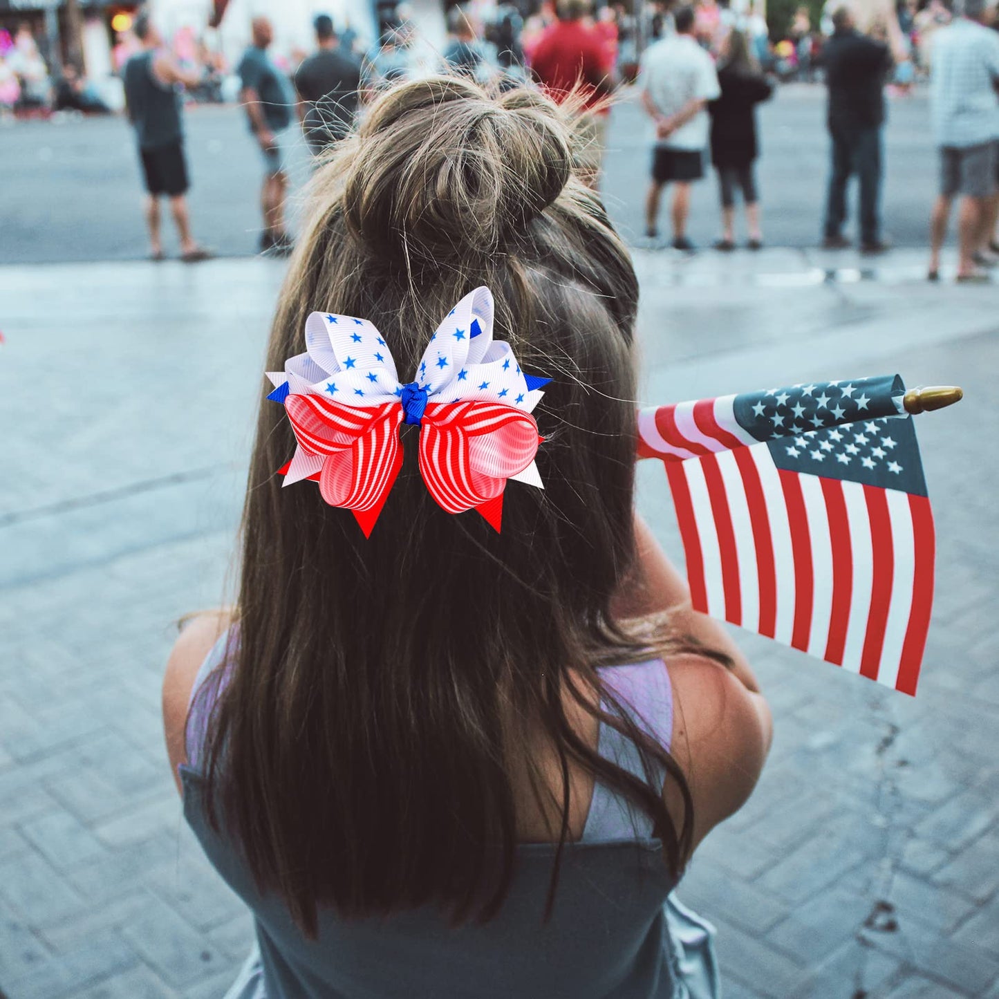 4th of July Hair Bow Clips,Patriotic USA Flag Hairpins for Kids Girls,American Star Hair Accessories for Independence Day Memorial Day Decorations