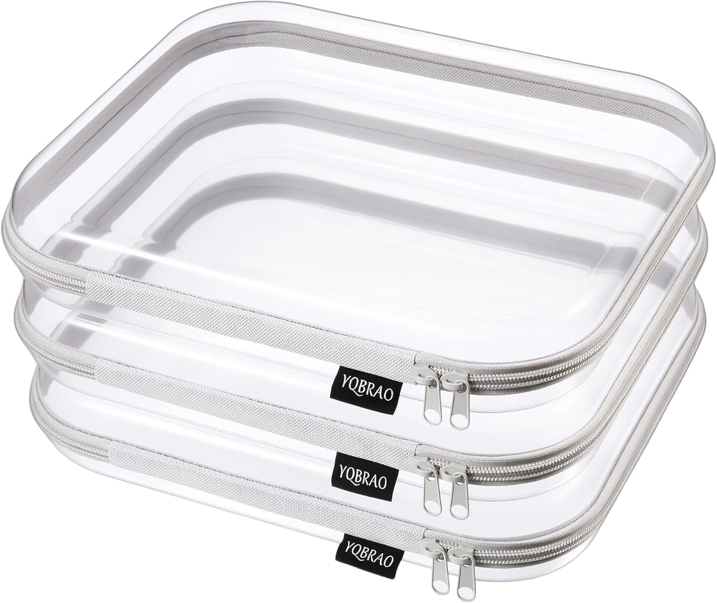 Clear Hard Shell Zipper Case Set - 6 Pack Heavy Duty Crush-Proof Diaper Bag Organizer Pouches | TSA Approved Travel Makeup & Toiletries Bags (2L, 2M, 2S)