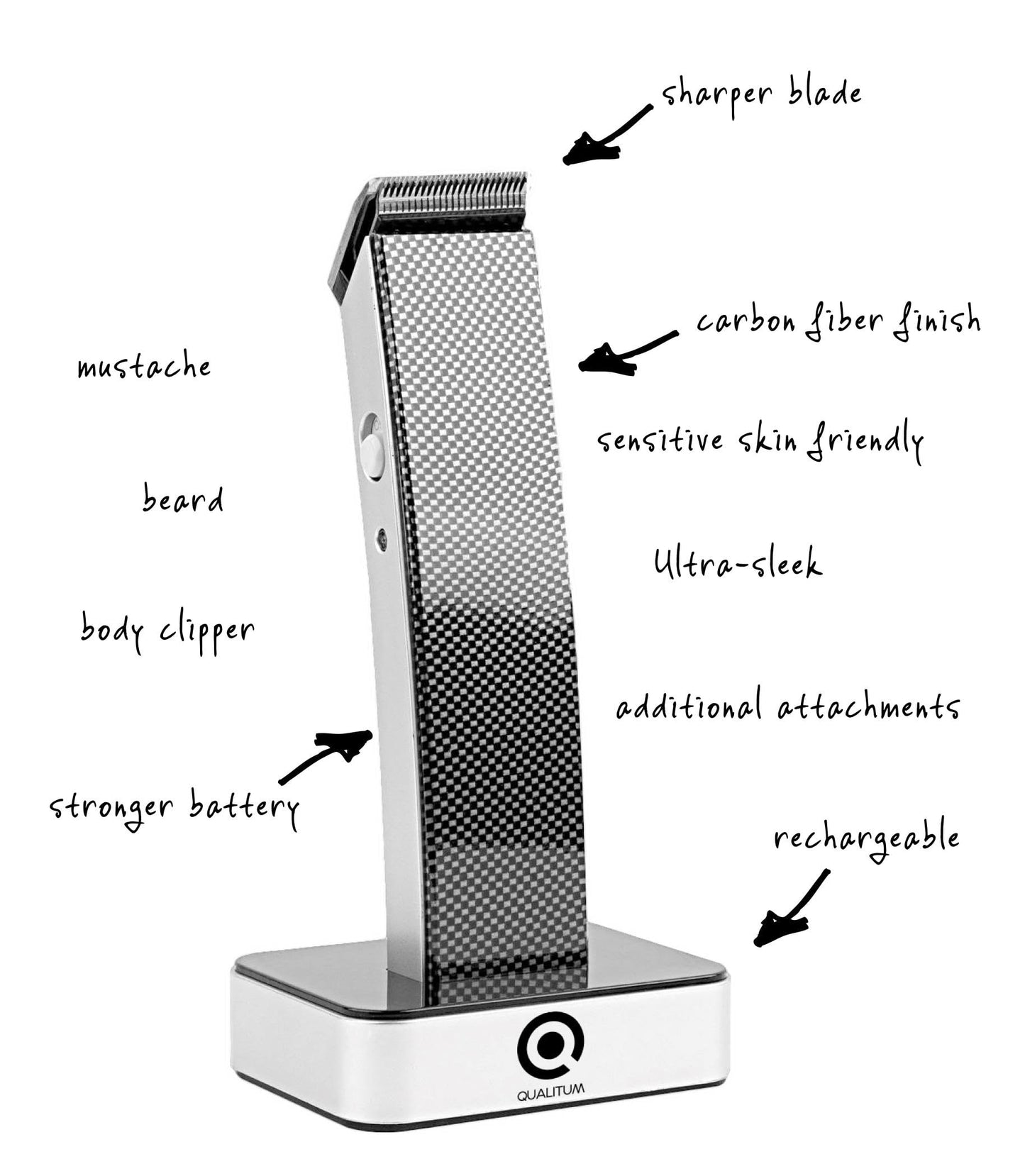 Luxitude Precision Hair Trimmer & Body Groomer for Men- 4 Attachments, All-in-One Cordless Design, Steel Blades & Carbon Fiber Finish