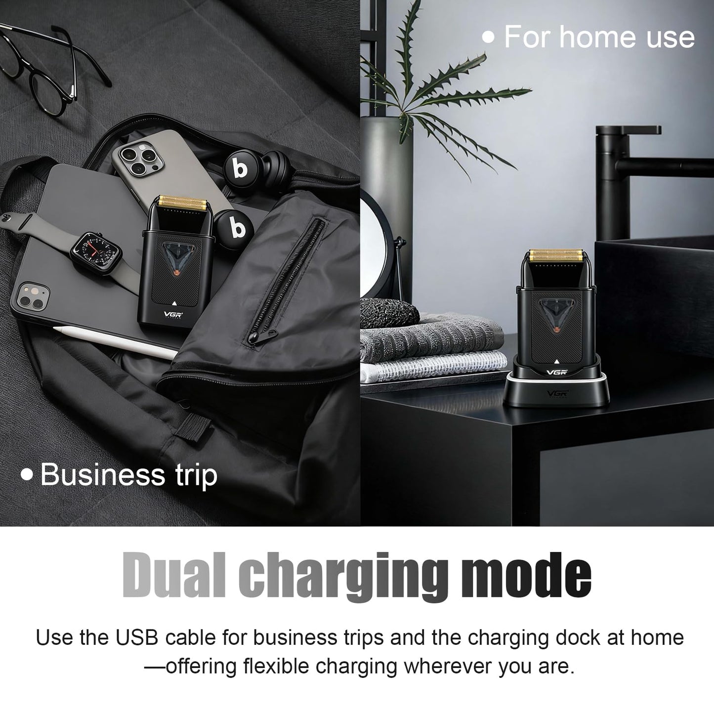 VGR 334 Foil Shaver for Men, Professional Electric Razor for Shaving Face & Bald Head, 10000RPM Vector Motor, Double Titanium Foils, LED Display, USB Charging Base, Men's Electric Shavers for Barbers